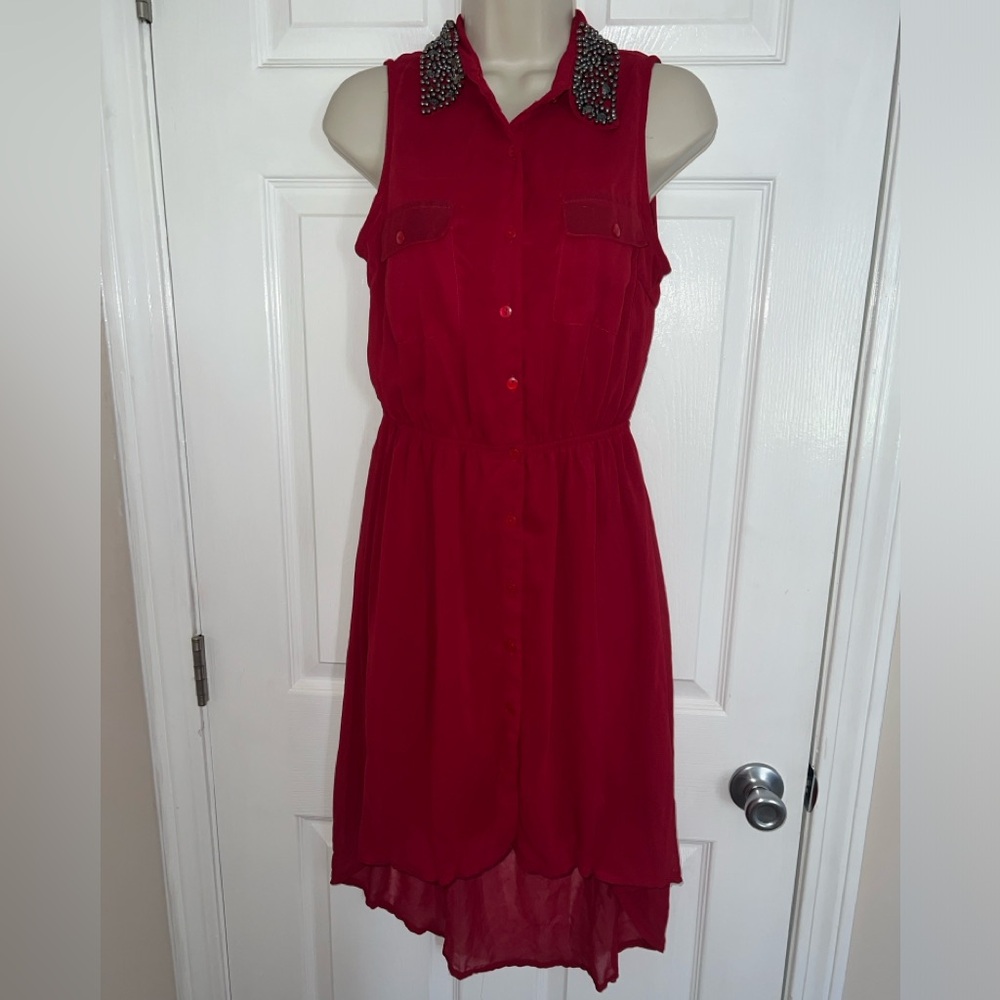 Red button up dress
